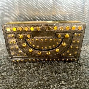 Diane Von Furstenberg Grommet Leather Clutch Bag